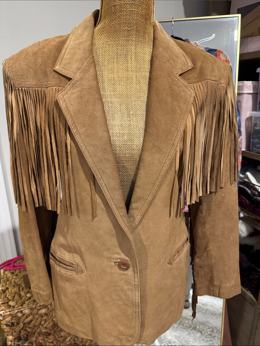 Vintage Fringed Suede Jacket - Tan